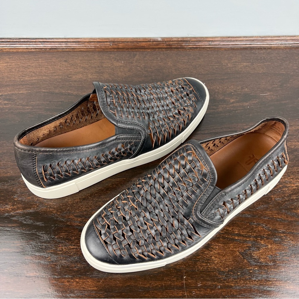 Frye Shoes Mens Leather Gabe Woven Slip On Loafers Size 10.5 Brown